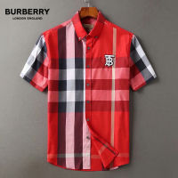 Burberris ไฟเสื้อเชิ้ตผู้ชายสำหรับนักธุรกิจลายสก๊อตหรูหราเสื้อเชิ้ตลำลองยุโรป