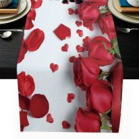 【LZ】✱  Rose Flower Wood Board Table Runner for Dining Table Party Decor Anti-stain Coffee Table Tablecloth Wedding Decoration Washable