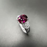 Rhodolite Diamond Ring แหวนเพชรโรโดไลท์ พลอยโรโดไลท์แท้สีม่วงอมแดง ประดับด้วยเพชรแท้น้ำ95-96 ตัวเรือนเป็นทองขาว18k