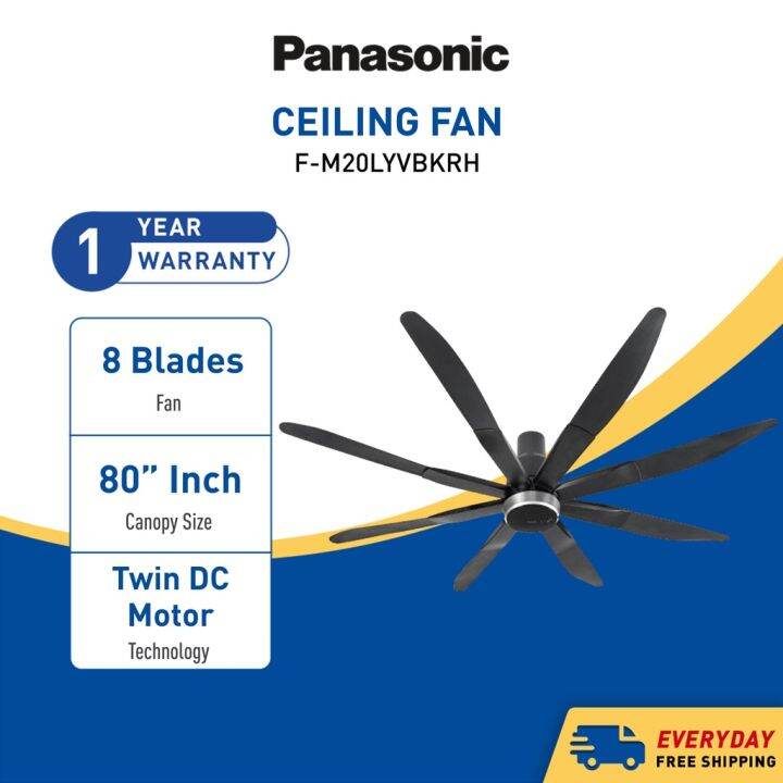 PANASONIC CEILING FAN 8 BLADE CANOPY FM20LY 80" INCH No Hooked Required DC Motor 9 Speed Kipas