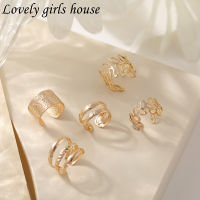 【♡Lovely girls house♡】  ต่างหูแฟชั่นสีทองต่างหูแบบหนีบสำหรับผู้หญิง5ชิ้น/เซ็ตต่างหูแบบหนีบสำหรับกระดูกอ่อนปลอมแบบเรียบง่ายของขวัญเครื่องประดับ