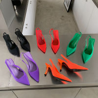 Big Size 41 Women Sandals Pointed Toe Candy Solid Color Thin High Heelss Back Strap PurpleRedOrangeGreenBlack Summer Pumps