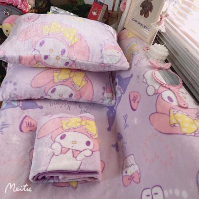 (ร้อน) Kawaii Sanrio อะนิเมะ Kuromi Melody พิมพ์ผ้าห่มสำลีตุ๊กตา Nap ผ้าห่มน่ารักการ์ตูนวัสดุบุผิวเตียงของขวัญที่สวยหรูสำหรับสาว
