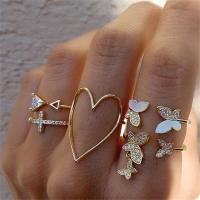 Fashion Hollow Heart Butterfly Ring Set For Women Shining Crystal Cross Finger Rings Charm Party Wedding Jewelry Gift