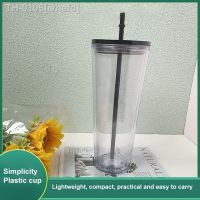 ☸™ ivhefd Copo de plástico transparente dupla camada com tampa caneca palha reutilizável suco chá canecas café DIY garrafa água design