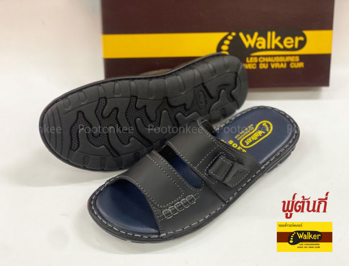 รองเท้า-walker-รุ่น-wb-729-รองเท้าแตะวอคเกอร์-รองเท้าหนังแท้-สีดำ-ของแท้