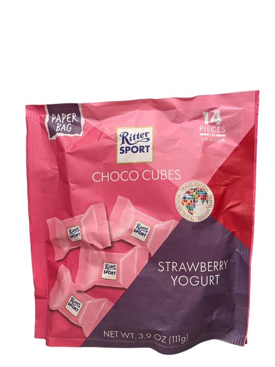 Ritter Sport Choco Cubes Mini Strawberry Yogurt Paper based bag 1 ห่อมี 14 ชิ้น น้ำหนัก 111 กรัม  exp.17/01/241
