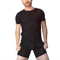 COD SDFGDERGRER INCERUN Mens Thin Lace See Through Sexy Short Sleeve Top Shorts Casual Pajama Set