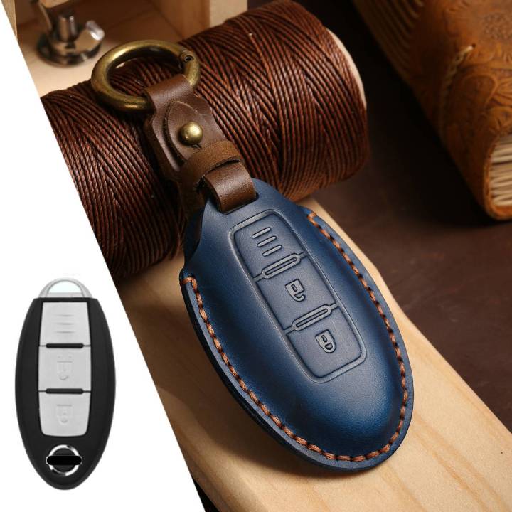 car-key-case-cover-fob-holder-leather-pouch-keychain-accessories-for-nissan-sylphy-bluebird-qashqai-tiida-x-trail-bluebird-shell