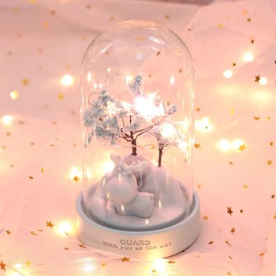 LED Deer Cartoon Night Light Glass Resin Floral Lamps Fairy Lights Bedroom Decor Lights Children Baby Kids Birthday Xmas Gift