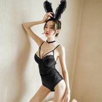 2023 Hot Sexy Gold Velvet Sexy Lingerie Jumbo Coat Open Crotch Hidden Button Bunny Uniform Bunny Dress Role Playing Suit