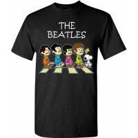 New fashion Snoopy Rock Friends The Beatles Abbey Road Peanuts Music Mix mens t shirt cotton tops black