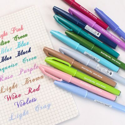 1Pc Japan Pentel Touch Brush Sign Pens Pastel Color Brush Lettering Calligraphy Pen 24 Colors Available  SES15C