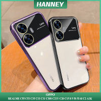 HANNEY สำหรับ OPPO REALME C55 C33 C35 C53 C31 C30S C21Y C20 C15 8 5 5 5S 5I 6I C2 A1K เคสโทรศัพท์ในตัวเลนส์กล้องหน้าต่างขนาดใหญ่เคสเคลือบอิเล็คโทรเพลทกันกระแทกใสเคลือบนิ่มด้านหลังโปร่งใส MM-07