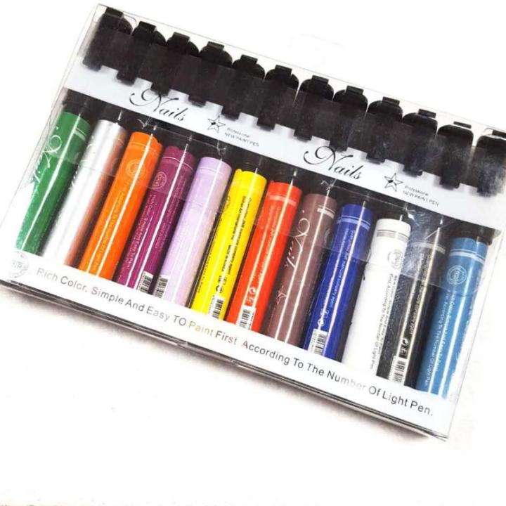 12ชิ้นการตกแต่งศิลปะเล็บปากกาทาเล็บปากกาทาสี3d-แปรงแต่งเล็บปากกาลูกลื่นสีเล็บ-diy-ปากกาทำลายบนเล็บเล็บ