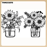 FANGCU272ศิลปะดอกไม้ติดผนังโลหะสีดำ2ชิ้นเหล็กติดกำแพงดอกไม้ตกแต่งบ้านคุณภาพสูงทำความสะอาดง่ายเครื่องตกแต่งฝาผนังดอกทานตะวันสำหรับห้องอาบน้ำห้องนั่งเล่นสำนักงานบ้าน