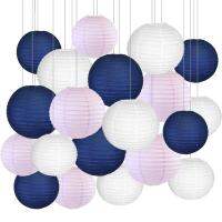 20 Pcs โคมไฟกระดาษ10 "12" กระดาษ Lampion สำหรับฤดูหนาวงานแต่งงาน Navy Blue สีขาวสีม่วง Lampionnen สำหรับแขวนตกแต่ง *