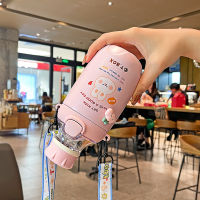 Ins Bear Thermal Mug Stainless Steel Vacuum Kids Straw Water Bottle For School Thermos Cup Cute Girl Sippy Drinking Cups