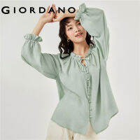 GIORDANO Women Blouses Smooth Acetate Ruffle Edge Elegant Blouses Raglan Sleeve Relaxed Fashion Casual Sweet Blouses 18343612