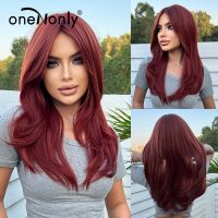 oneNonly Red Wig with Bangs Long Straight Synthetic Wigs for Women Lolita Party Natural Hair Wigs High Temperature [ Hot sell ] Toy Center 2