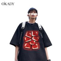 OKADY เสือผ้าผู้ชาย แฟชั่นใหม่พิมพ์แขนสั้นหลวมเทรนด์สตรีทสตาร์กับเสื้อยืดผ้าฝ้ายฤดูร้อนระบายอากาศแบบเดียวกันแขนสั้น