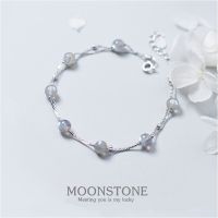 s925 Moonstone bracelet สร้อยข้อมือเงินแท้ มูนสโตน หินธรรมชาติ ขนาด 0.6 cm สวยมีประกายเหลือบแสงนวลคล้ายแสงจันทร์