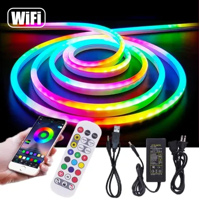 Tuya WiFi Neon Strip RGB WS2812B Dimmable Waterproof LED Neon Strip Light Flexible LED Tape Full Color with WiFi APP Control