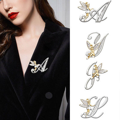 Hot Metal Crystal English Letter Word Brooch Elf Angel Lapel Suit Shirt Collar Pins Brooches for Women Accessories