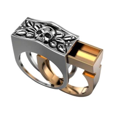 Unisex Skull Combination Storage Ring Punk Hip Hop Viking Skeleton Secret Compartment Coffin Rings For Anniversary Gift