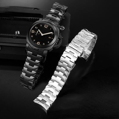 ☎✐✜ สายนาฬิกาสแตนเลสแข็งสำหรับ Panerai Pam441 111 ผู้ชายนาฬิกาเหล็กเข็มขัด Arc ปากสายนาฬิกาอุปกรณ์เสริม 24 มม.
