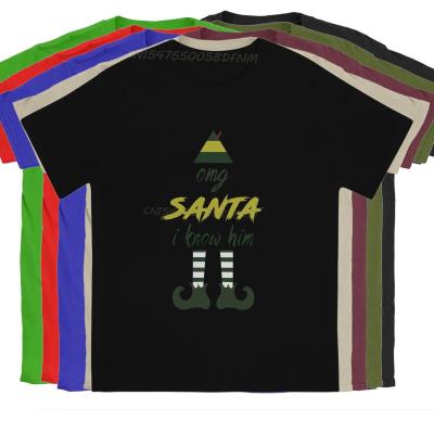 OMG Santa T-shirts for Men Pure Cotton Vintage T-Shirts Camisas ELF Movie Ferrell Buddy Tees Men T Shirts Men Clothing Oversize