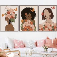 Flower Woman Head Canvas Poster Nordic Black Skin Boho Wall Art Prints Painting Modern Decorative Picture Living Room Decoration Wall Décor