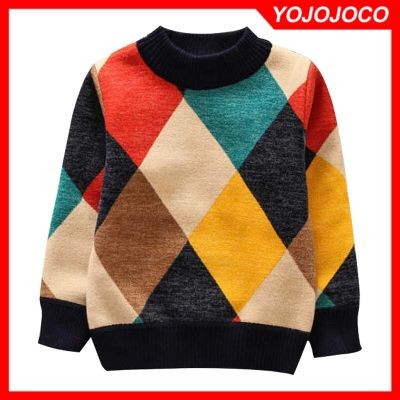 Boy Sweater Baby Striped Plaid Sweater Knitted Childrens Clothing Autumn And Winter Thickening Plus Velvet Warm Boy Sweater