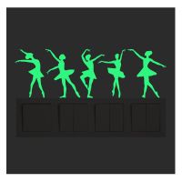 ZZOOI Cute Ballet Dance Cartoon Luminous Switch Wall Sticker Living Room Bedroom Wall Sticker Decorative Sticker