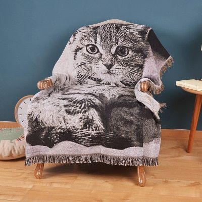 ผ้าทอลายวินเทจผ้าคอตตอนผ้าปูที่นอนตกเเต่งโซฟาแมวปิคนิคพรมคลาสสิกสำหรับปิคนิคการเดินทางเพื่อ3d