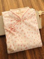 Pink Cheongsam Dress 2022 New Summer Chinese Style Retro Short Sleeve Lace Dresses Improved Floral Dresses