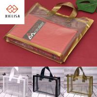 XIELISA 50Pcs สีทึบทึบ ถุงตารางพลาสติก โปร่งใสโปร่งใส ขาว/ดำ/ทอง ถุงบรรจุของขวัญ หนาขึ้น พร้อมที่จับ ถุงของขวัญคริสต์มาส แต่งงานในงานแต่งงาน