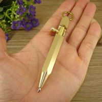 ACMECN New Arrival 90mm Mini Pocket Ball Pen with key ring Pure Brass Ballpoint Style Hexagonal Copper Tactical Pens