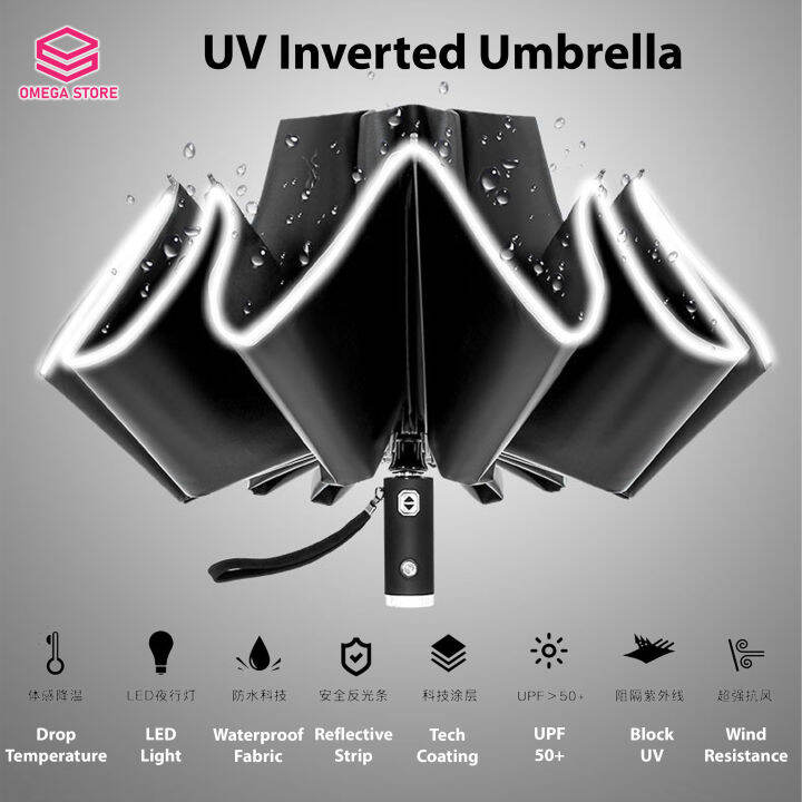 (O Mega) UV Umbrella UV Inverted Umbrella 10 Bones Full Auto LED Light