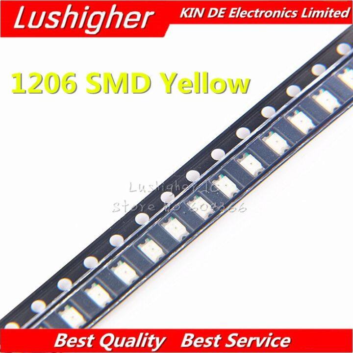 100pcs Yellow 1206 SMD LED Yellow Colour Diodes Light 3216 WATTY Electronics