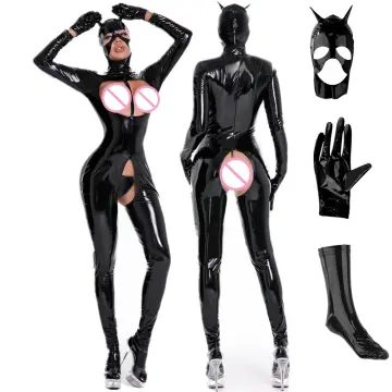 Hot Sexy Black Catwomen Jumpsuit Catsuit Costumes Lady Clubwear
