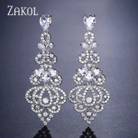 ZAKOL Vintage Zirconia Crystal Chandelier Dangle Earrings For Women Luxury Leaf Bridal Evening Dinner Wedding Jewelry FSEP2220