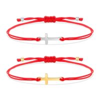 Gold-plated Stainless Steel Cross Charm Adjustable Bracelet Women Girl 2022 New Fashion Good Quality Red String Handmade Jewelry Charms and Charm Brac