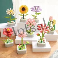 【hot sale】 ❈¤ B32 Potted rose bouquet small particle assembly block toy desktop decoration girl gift Blocks Gift Building block flower