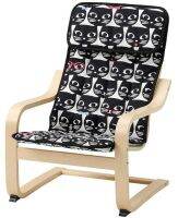 POÄNG Childrens armchair, birch veneer/Gisslarp cat pattern (พัวแอง อาร์มแชร์เด็ก)