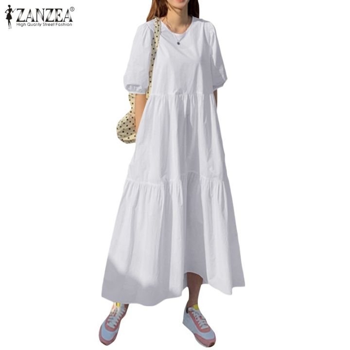zanzea-women-loose-solid-color-puff-sleeve-swing-long-dress