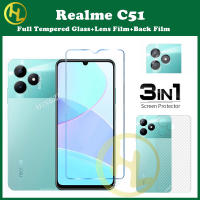 (3ใน1) กระจกเทมเปอร์สำหรับ Realme C51กระจกเทมเปอร์แสงสีฟ้า Realme C51 C53 C55ฟิล์มปกป้องหน้าจอ + ฟิล์มเลนส์กล้อง + ฟิล์มหลังคาร์บอนไฟเบอร์ไม่มีคะแนน