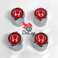 จุกลม ยางรถยนต์ พร้อมโลโก้ ฮอนด้า Honda สีแดง 1 ชุด (4 อัน) - Car Tire Valve Caps