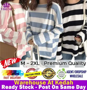 Fall Korean Women Casual Loose Stripe Long Sleeve T Shirt Top