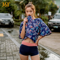 361 Womens 3 Pieces Swimsuit with Short Sleeve Mesh Shirt Cover Up Bathing Suit Yoga Vest Boxer Swim Pants Swimwear For Women